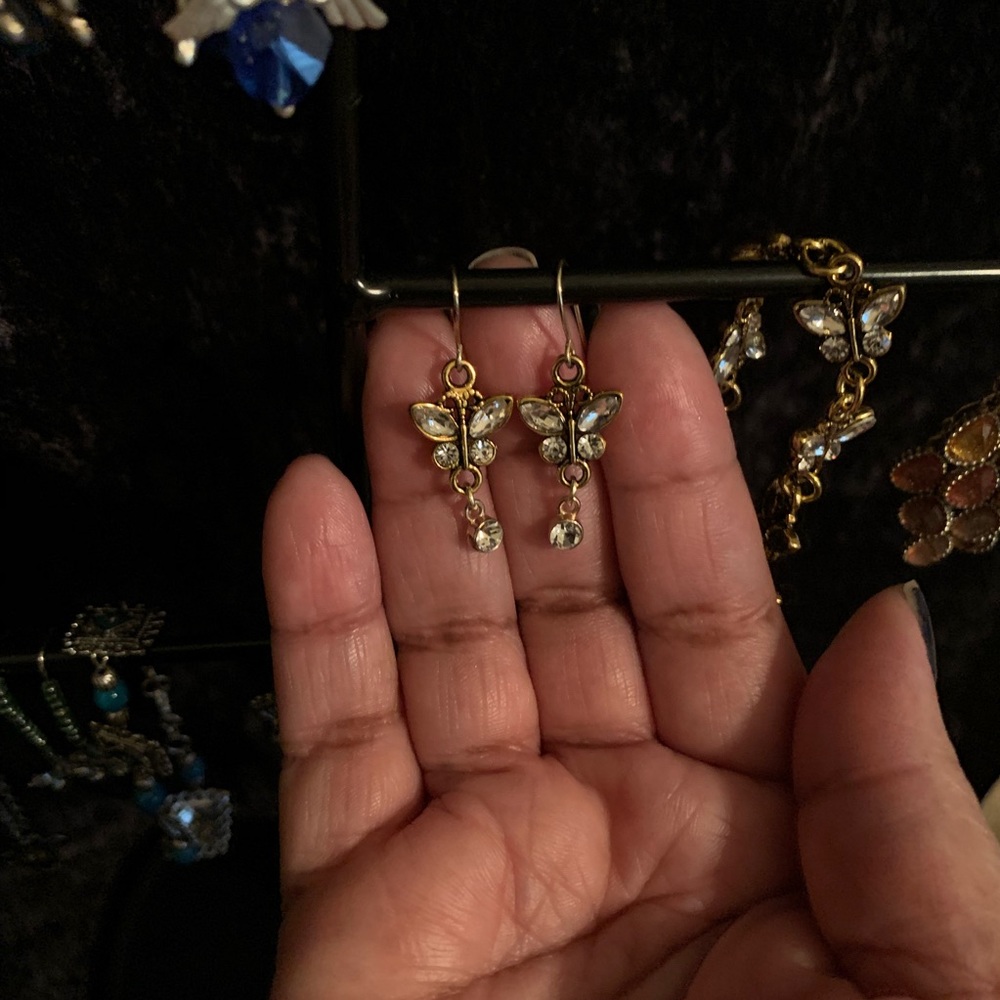 Matching crystal butterfly earrings and bracelet